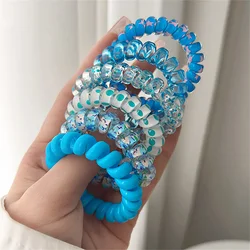 Colorful Spiral Hair Ties - Set of 6 Elastic Hair Rings (3 blue)