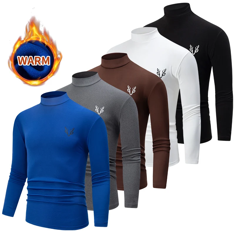 3/1 Stück Herren Herbst- und Winter-T-Shirt in Uni-Farbe mit halbhohem Kragen, lässig, einfach, warm, langärmelig, für junge Männer, Übergröße, Basic-Oberteil