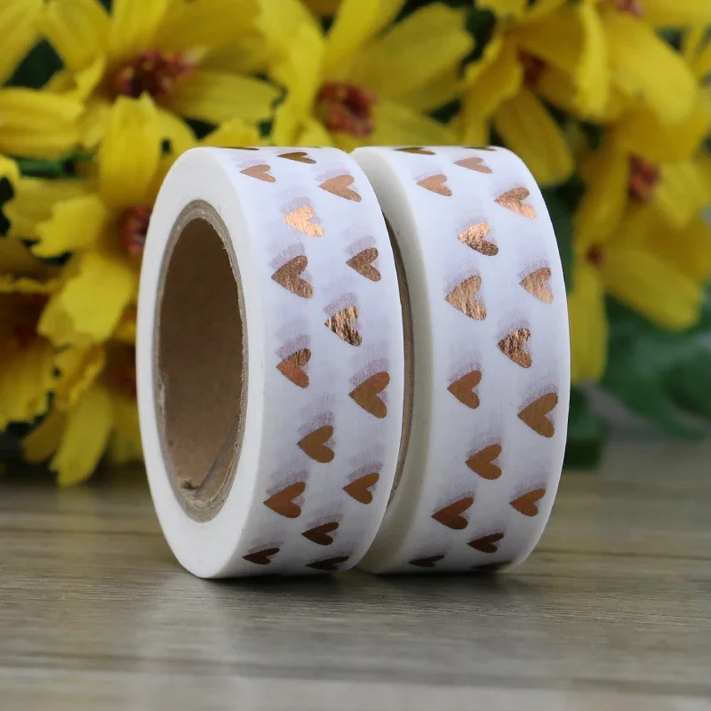 1PC 15mm*10m Heart Foil Washi Tape Japanese Kawaii Scrapbooking Tools Masking Tape Christmas Photo Album Diy Decorative Tapes 2