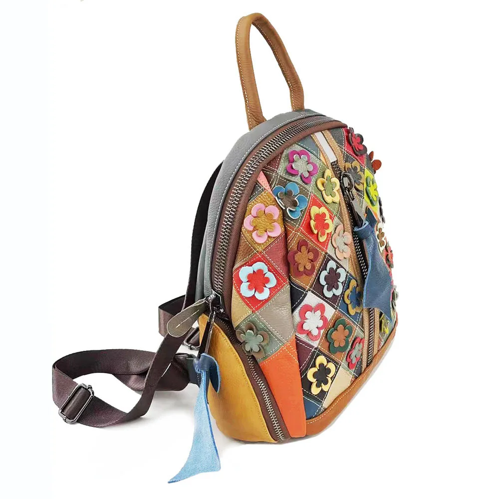 Blumenfrau-Rucksack aus echtem Leder, Blumenmuster, Damen-Reisetaschen, 2025, neuer Rucksack aus echtem Rindsleder – Detail 8