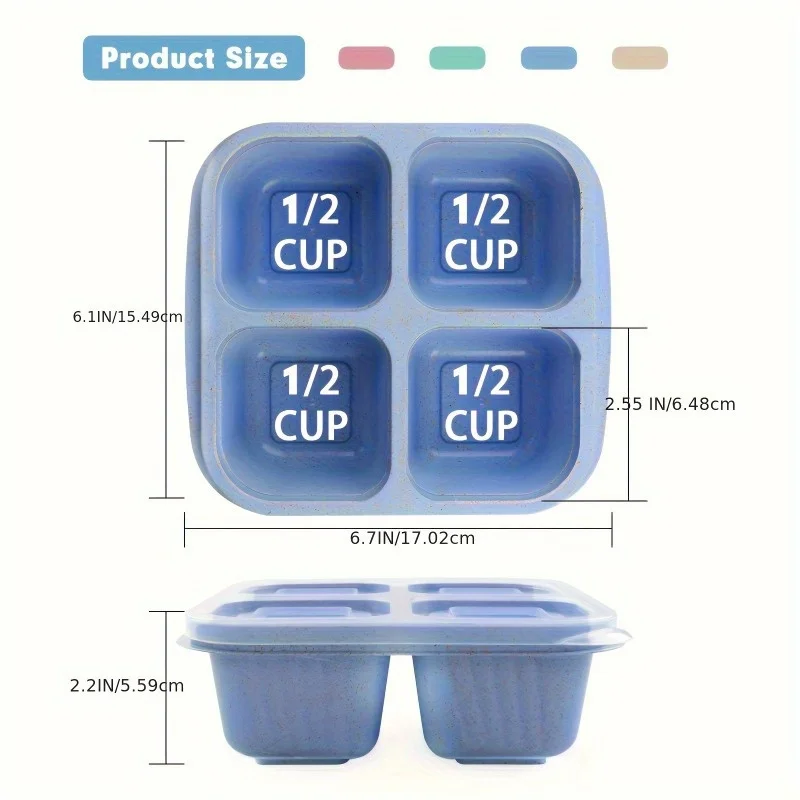 Wheat Straw Bento Box Set-Snack Containers with Transparent Lids, Reusable Meal Prep Lunch Containers, 4-Compartment Food , Pa