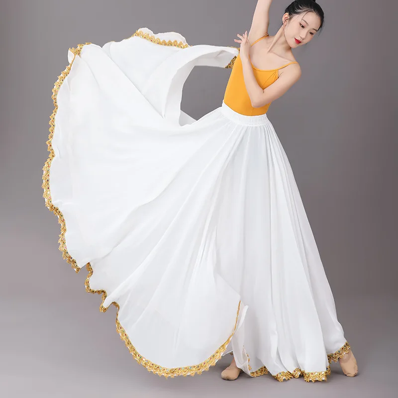 Women Flamenco Dresses Flamenco Belly Dance Chiffon 13 Color Solid 720 Degree Pendulum Skirt Gypsy Long Skirts