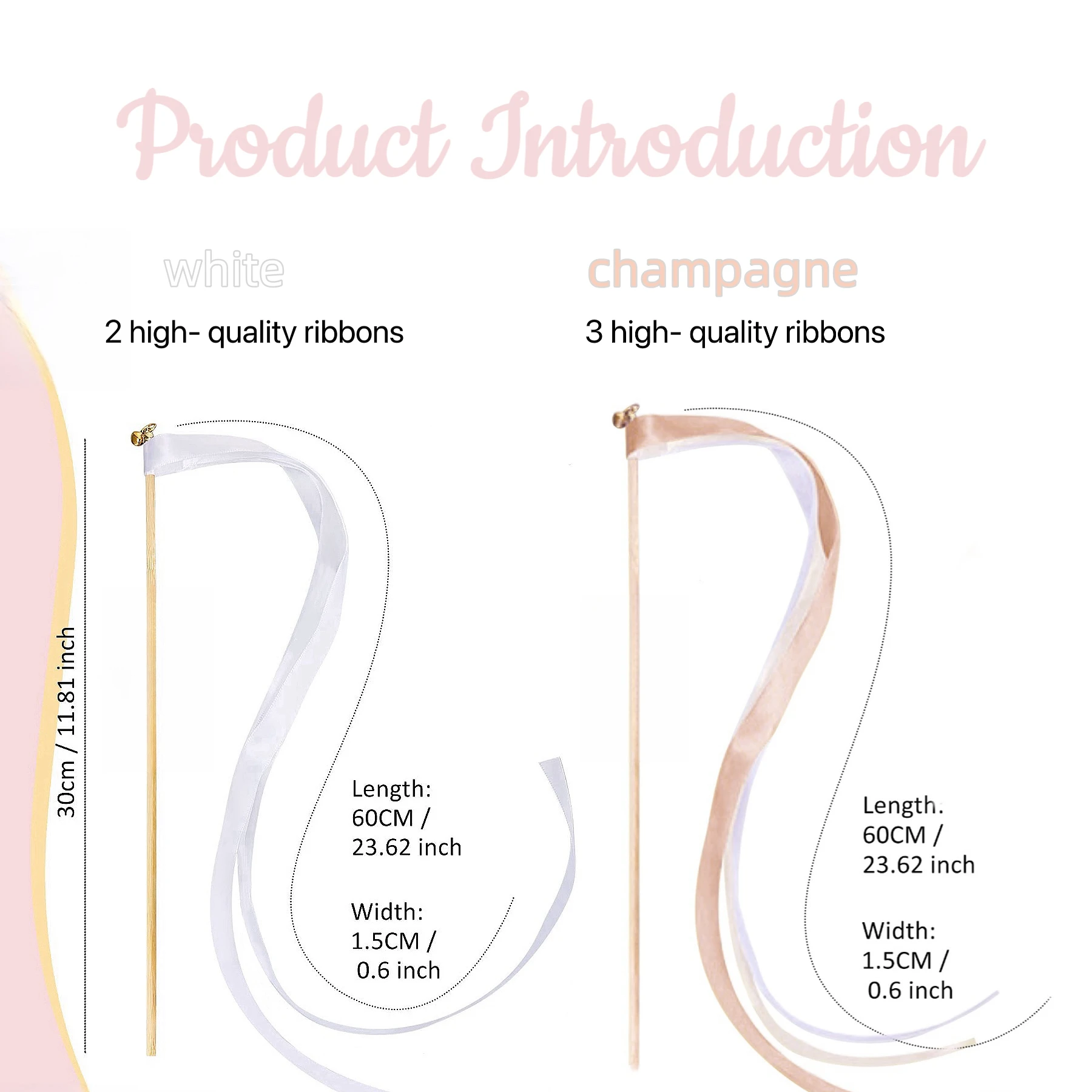 50 Pièces Rubans Mariage Avec Cloche Et Dentelle - Baguettes Mariage Blanches Pour Cérémonie Et Fête