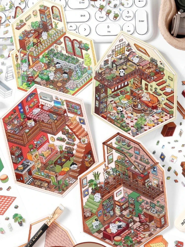 Children DIY Funny Toys Sticker 3D Landscaping PET Stickers Miniature Scene Kawaii Decompression Parenting Interactive Gift