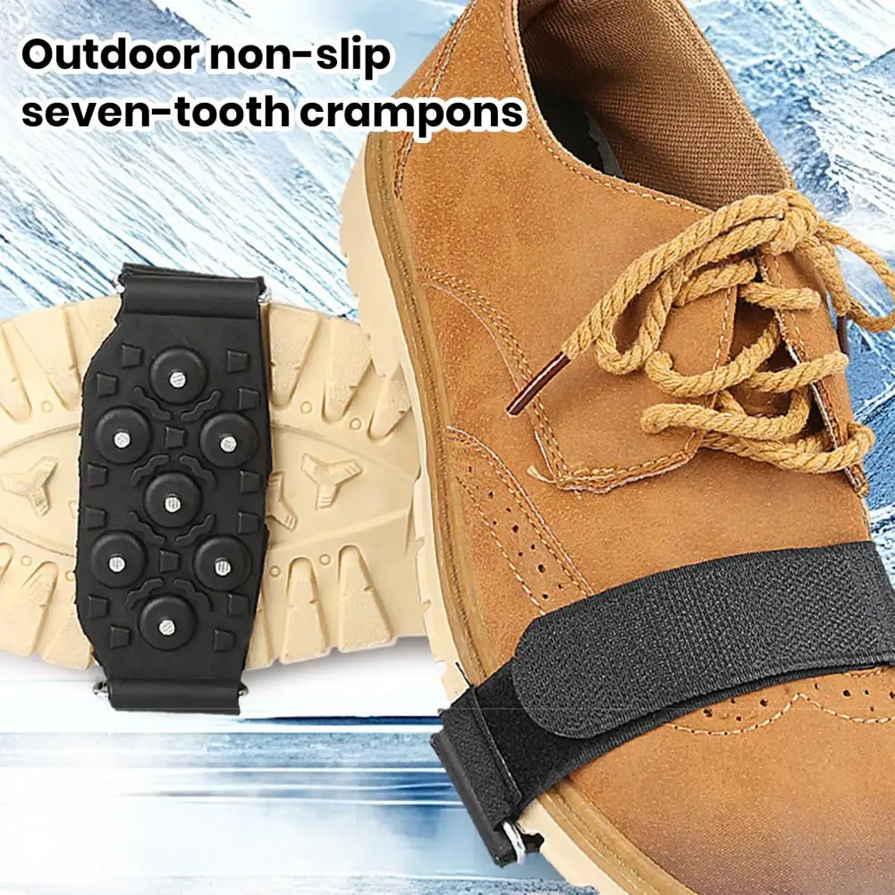 Shoes Ice Cleats 7 Spikes Adjustable Fastener Tape Anti-slip Outdoor Climbing Boots Ice Snow Grips ice gripper spike climbing crampons