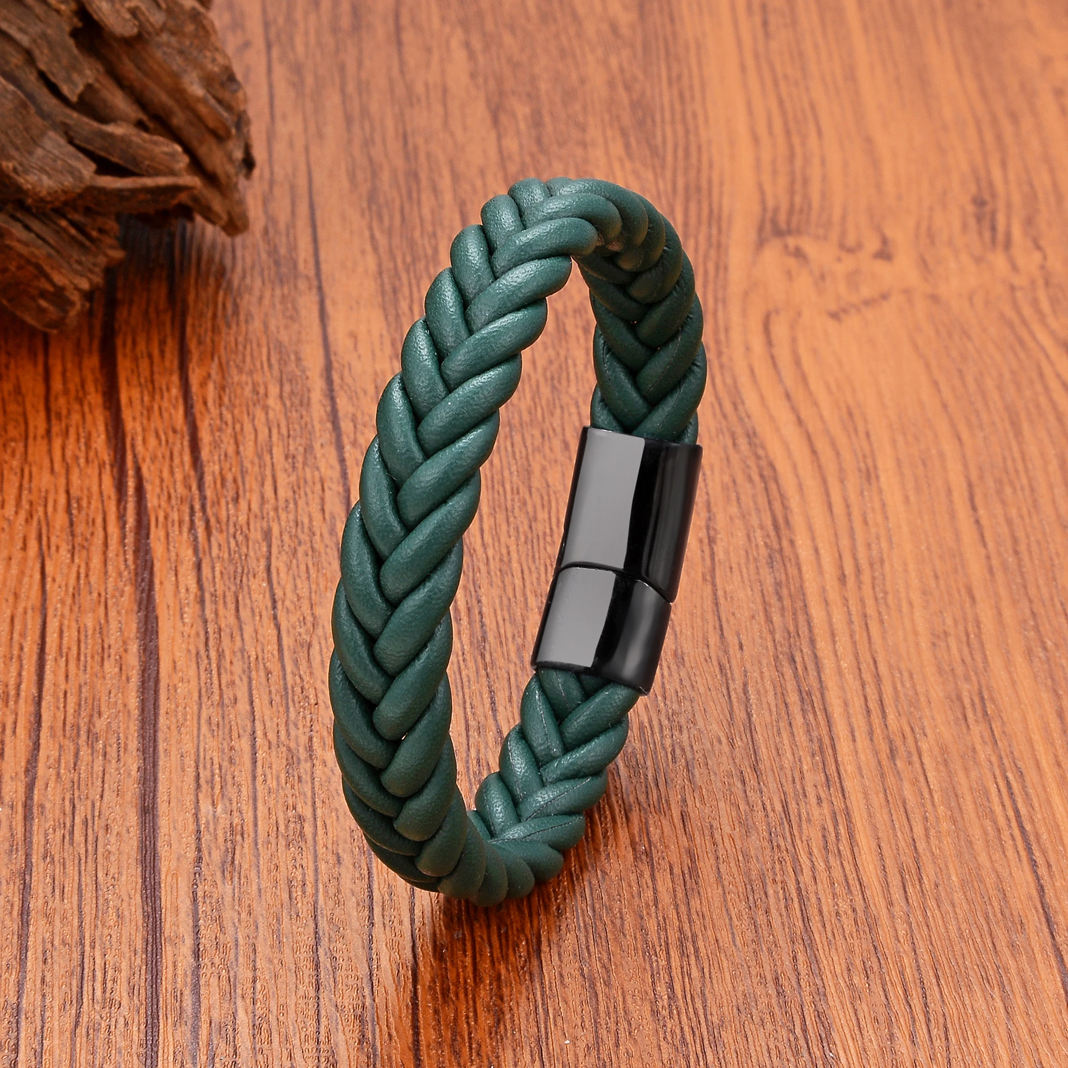 Leather Braided Bracelet Leather Bracelet 5 Color Wide Handmade Woven Leather Wrap Bracelets Men's Chain Bangles Stainless Steel Premium Jewelry Gift For Boyfriend