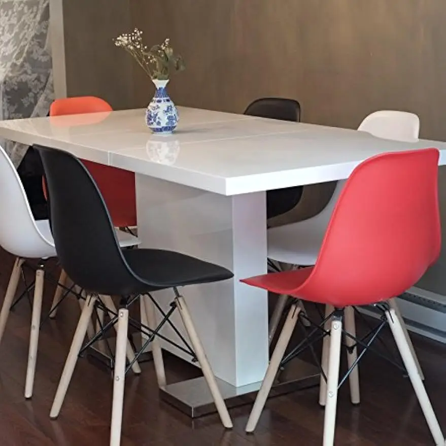 Extendible Dining Table Pedestal Table MDF High-Gloss White