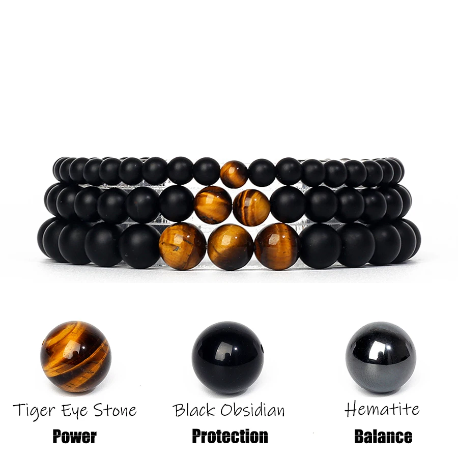 

Natural Matte Onyx Tiger Eye Stone Bead Bracelets Men Healing Balance Bracelet Reiki Energy Stone Prayer Jewelry For Women Gift