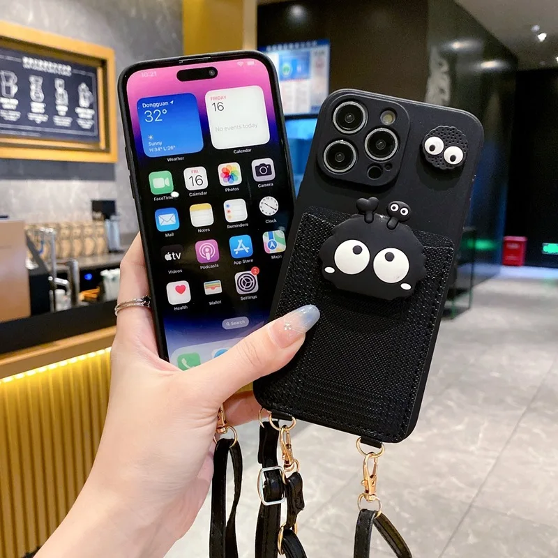 Crossbody Lanyard Cartoon Black Card Bag Phone Case