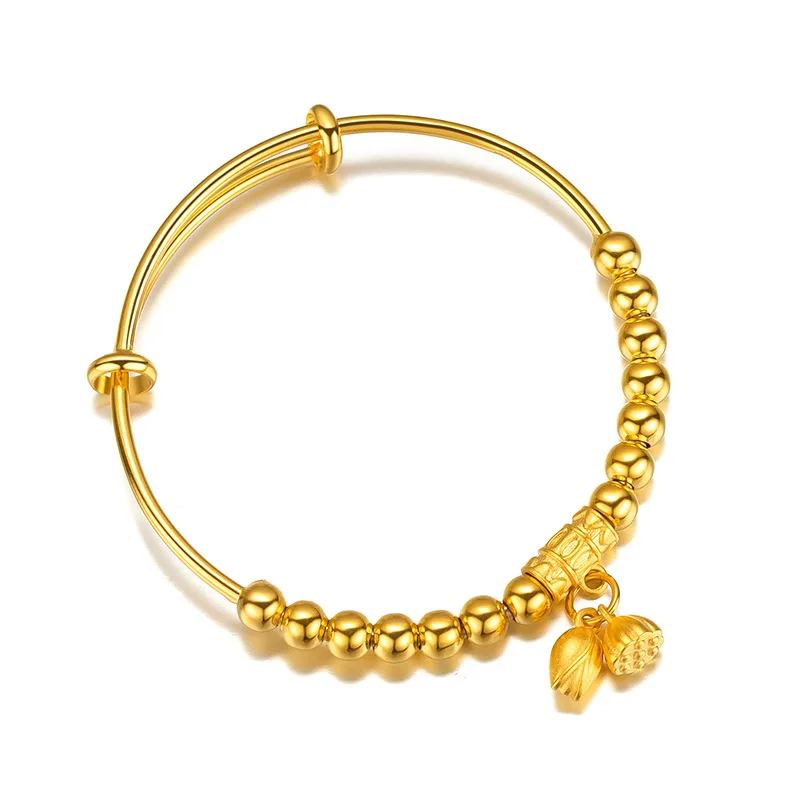

Fashion Elegant 14k Gold Color 999 Lianpeng Lianzi Bead Bracelet Bangle for Women's New Jewelry Bangle Fine Jelwery Gifts
