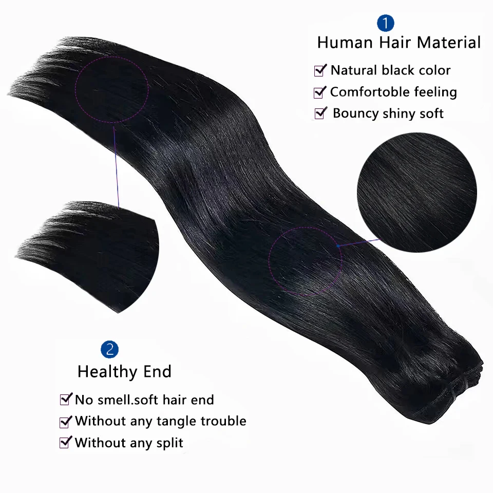 Straight Clip In Human Hair Extensions Natural Black 100% Unprocessed Full Head Brazilian Virgin Hair Seamless Clip In Extension