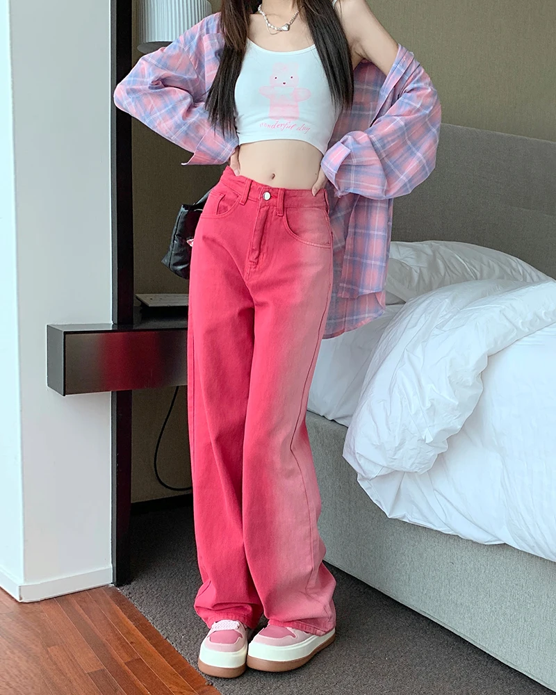 Big Size 4XL Denim Jeans Gradient Color Block Pants Winter Y2K Chic Design Korea Fashion Trousers Wide Leg Club Wear Streetwear 2023 maternity ice silk pants floor length high waist pregnant woman belly trousers fashion block color striped pregnancy pants