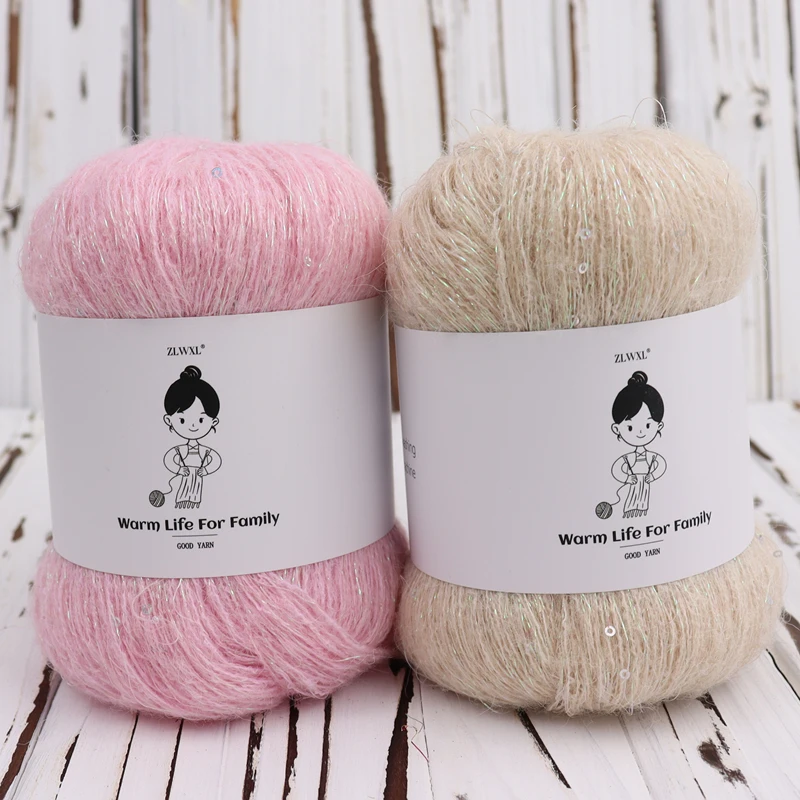50g/볼 스팽글 모헤어 골드 실버 실크 스팽글 원사 DIY 핸드 뜨개질 여성용 베이비 얇은 스웨터 니트 셔츠 스카프 모자 원사