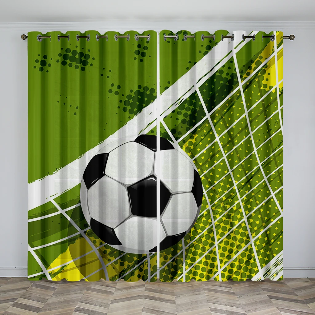 

Football Graffiti Art Design Sports Kids 2 Pieces Polyester Fiber Printed Curtains Living Room Bedroom Decoration Hooks