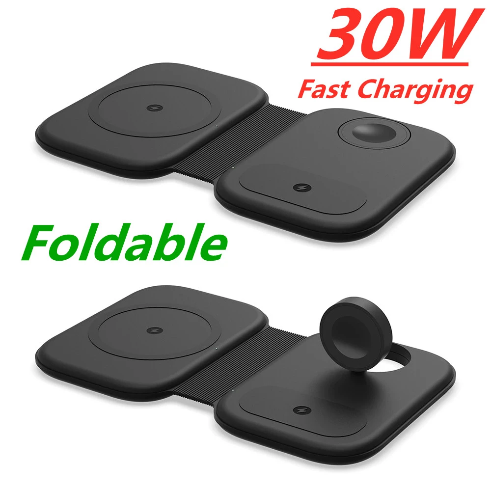 apple charging pad 30W 3 in 1 Foldable Magnetic Wireless Charger Pad for iPhone 13 11 12 X Max Qi Fast Wireless Charger for Apple Watch 7 6 AirPods samsung charging station