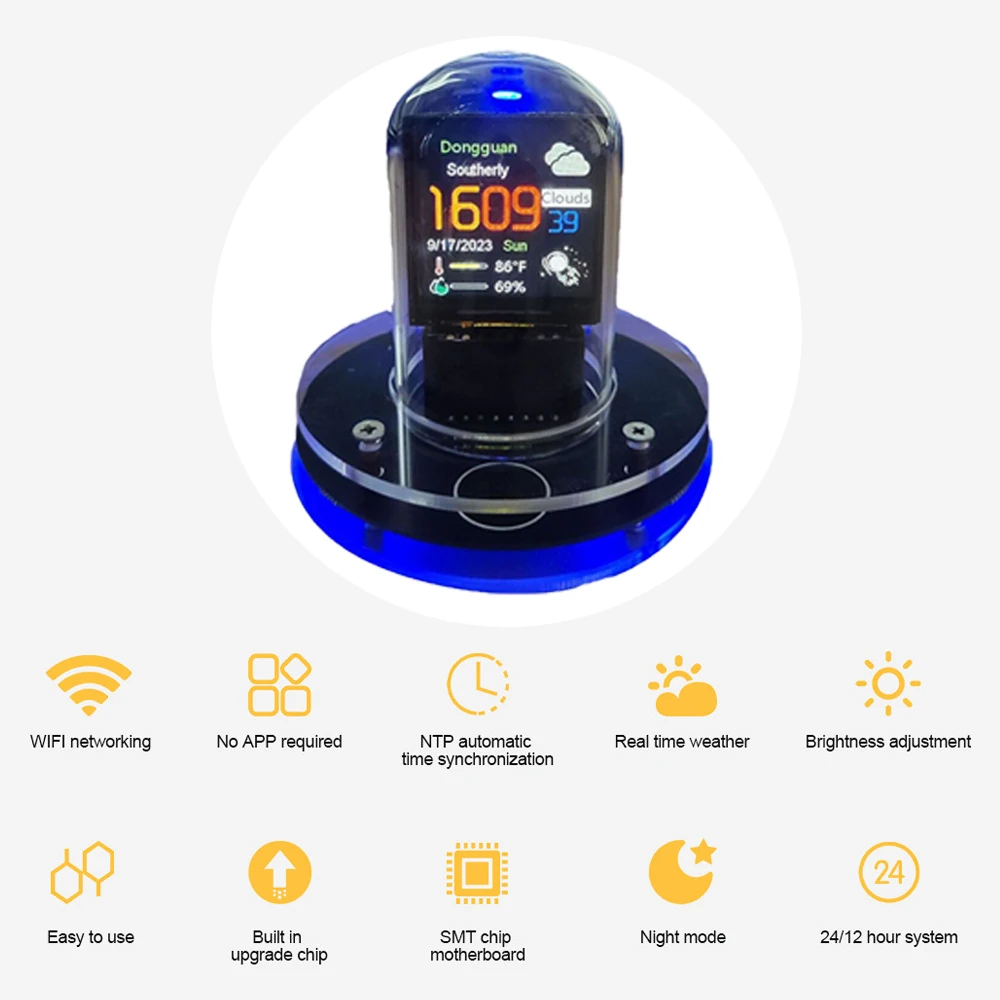 Nixie-Relógio Inteligente WiFi Glow Tube, Cyberpunk Style, Relógio de Mesa Digital, Display Visual, Atualização Automática Mutável, DIY