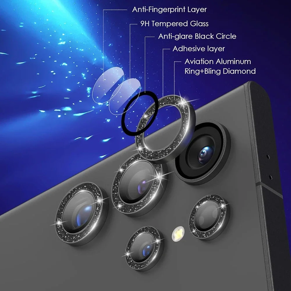 Ultra HD Glitter Diamond Metal Ring Camera Glass Lens Protector