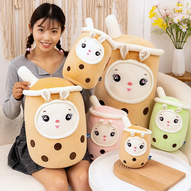 Cute Boba Tea Plush Stuffed Bubble Tea Plushie Cartoon Soft Strawberry Milk Tea  Cup Fruit Pillow Home Hugging Gift for Kids Big Eyes,25CM 