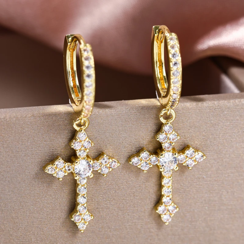 Cross Metal|unisex Cross Stud Earrings - Hip Hop White