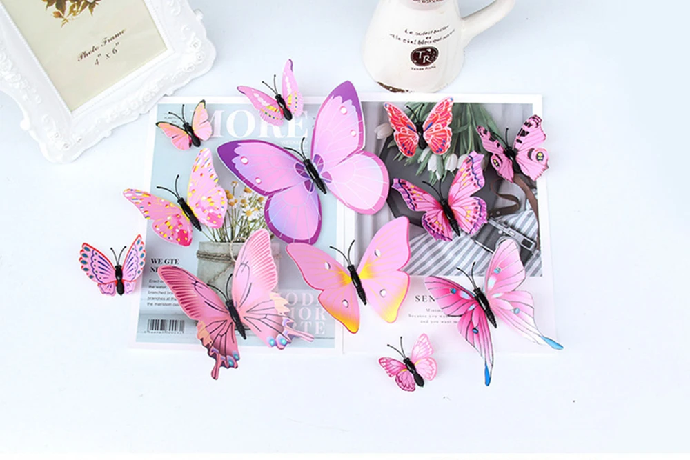 12Pcs 3D Schmetterling Wand Aufkleber Diy Schreibwaren Aufkleber Handgemachte Handwerk Liefert Hause Zimmer Aufkleber Dekoration Hochzeit Geburtstag – Detail 7