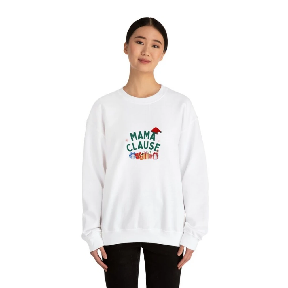 Mama Clause Christmas Sweatshirt For Mom Couples Christmas Shirt Holiday Cute Trendy Crewneck Coquette Aesthetic Pullover Shirt