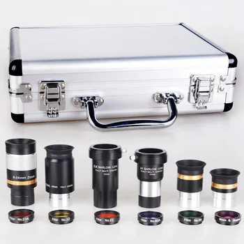 Astronomical Telescope Accessory Kit Eyepiece Barlow Lens Colors Filters 1.25" 4/10/40/8-24mm 2x/5x Barlow Lens