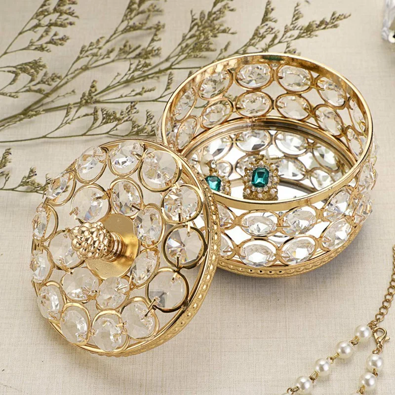 

Crystal Mirrored Box Jewelry Trinket Organizer Box Home Decor Ring Earrings Necklace Storage Holder Keepsake Box Easy Install