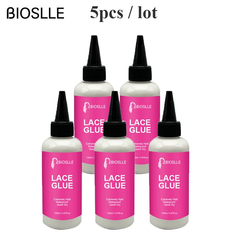 5PCS BIOSLLE 150ML Waterproof Extreme Hold Wig Bonding Adhesive Hair Lace Glue bioslle 38ml 1 3oz waterproof extreme hold lace glue wig invisible lace bond adhesive for hair extension