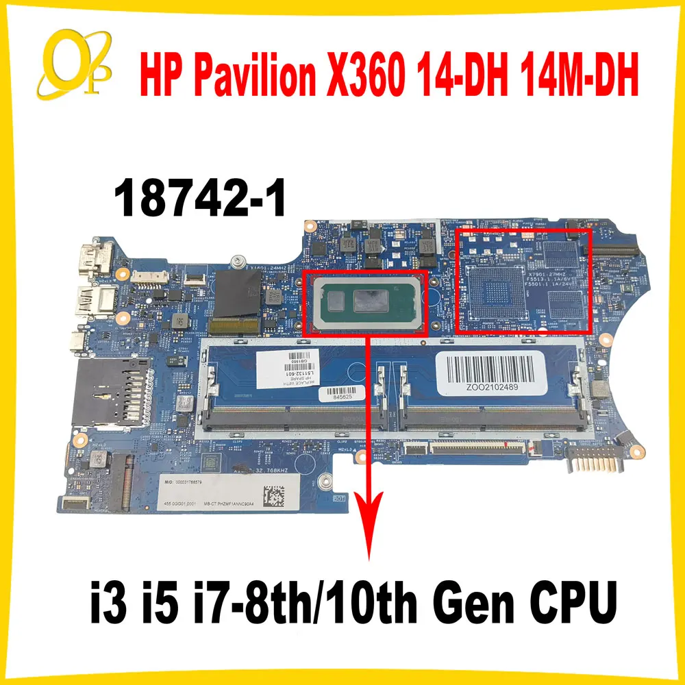 

18742-1 Mainboard for HP Pavilion X360 14-DH 14M-DH Laptop motherboard L51132-601 448.0GG03.0011 with i3 i5 i7-8th/10th Gen CPU