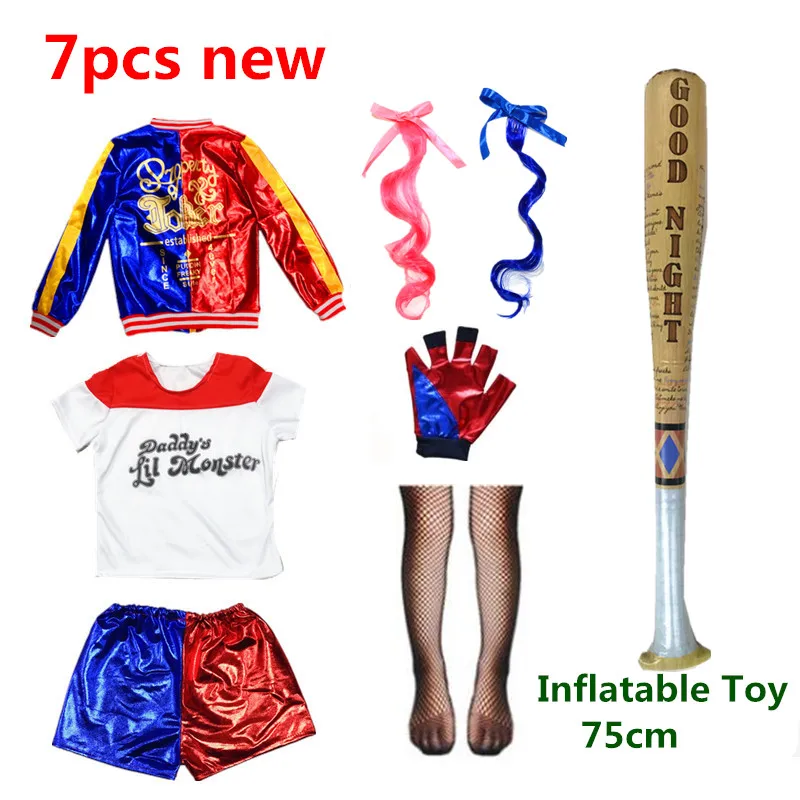 Carnival Харли Куинн Kids Girls Harley Cosplay Costumes Quinn Belt Monster Jacket Pants Sets Halloween cosplay costume kids girls dress