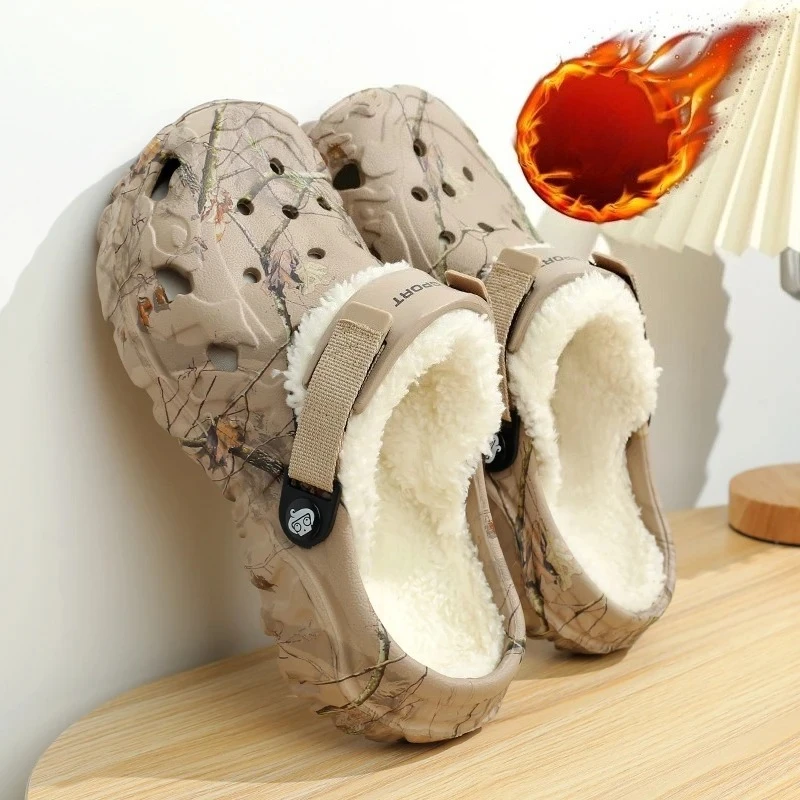 Winter Men Clogs Warm Furry Slippers Removable Soft Home Cotton Shoe EVA Fluff Slides Casual Sandal Outdoor Plush Fur Clogs