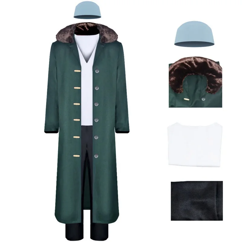 

Костюм для косплея по мотивам аниме «пиратский король» кузань, комплект одежды из мультфильма, пальто, штаны, шапка, оригинальный костюм сенсора, адмирала колзы, ролевая Униформа на Хэллоуин