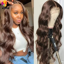 

Body Wave Chocolate Brown Lace Front Human Hair Wigs #4 Colored Straight Human Hair Wigs Preruvian Transparent Lace Front Wig