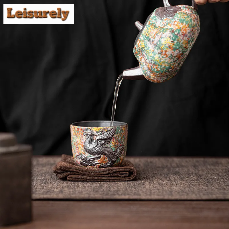 150ml Rock Painting Time Dragon And Phoenix Teacup Traditional Tea Bowl Water Jug Tea-tasting Fragrance Cup Chazhan Master Cups