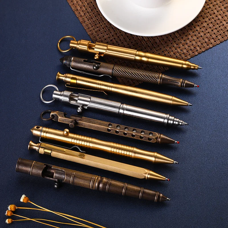 

Portable EDC Tungsten Steel Head Brass Pen Creative Retro Pure Copper Bolt Type Bamboo Type Self-defense Tactical Pen