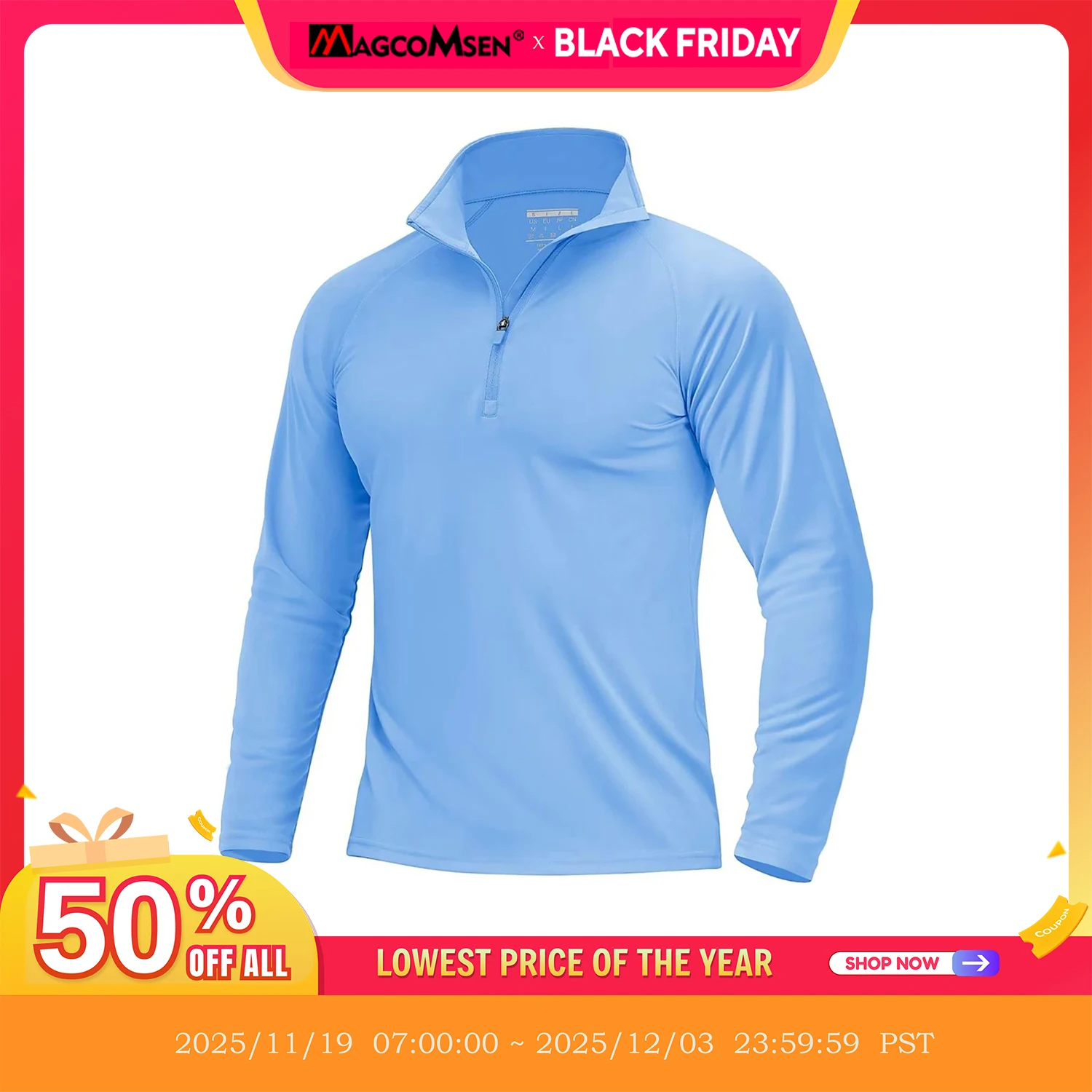 MAGCOMSEN 남성용 UV 차단 낚시 티셔츠, 경량, 빠른 건조, 긴 소매, 지퍼 하이킹 셔츠, 여름 캐주얼 래쉬가드 U..