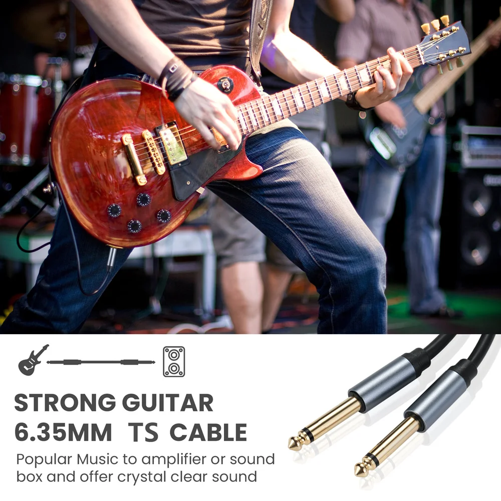 Premium Guitar Patch Cable - 6.35mm Mono Jack Instrument Cord, Male to Male, Various Lengths