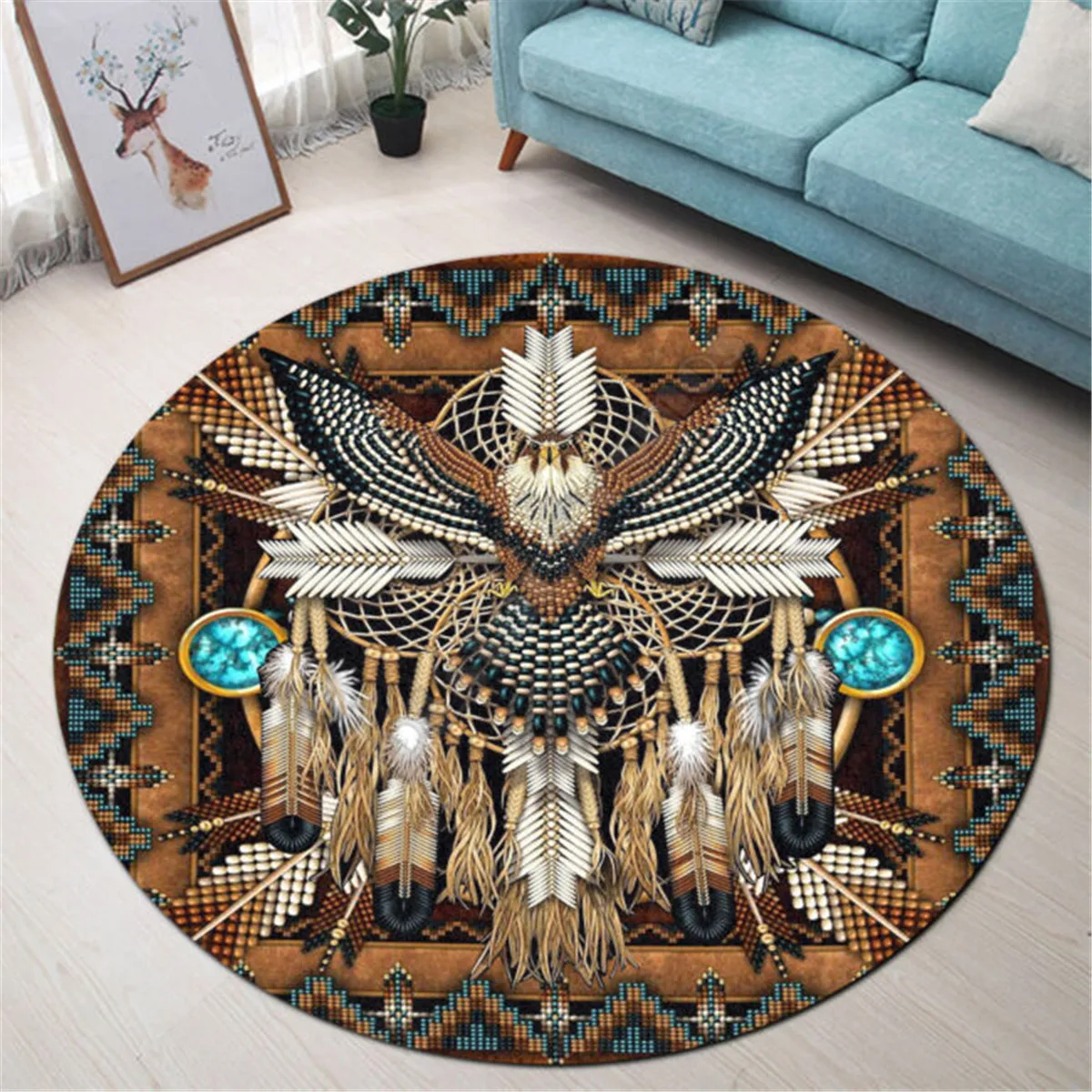 

Native Eagle Premium Round Rug 3D Rug Non-slip Mat Dining Room Living Room Soft Bedroom Carpet 02