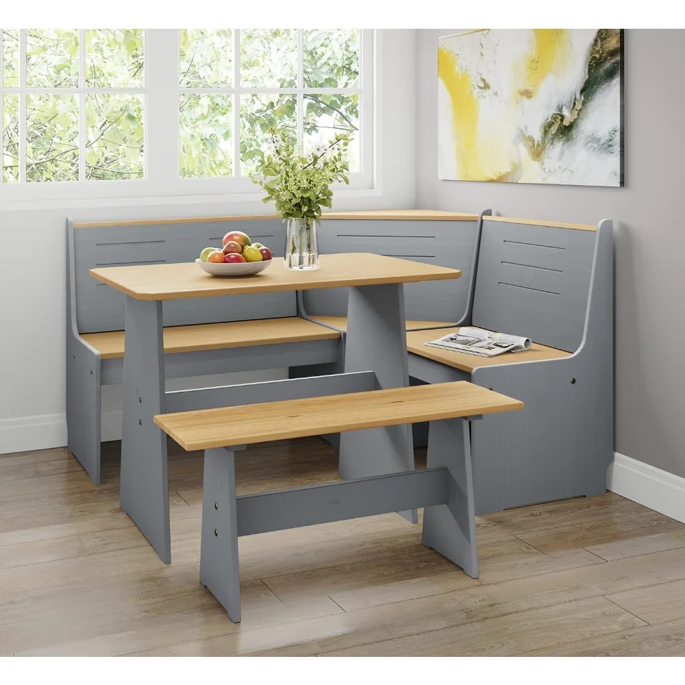 

Chapman 2 Tone Natural/Grey Solid Wood Corner Dining Set, Reversible Breakfast Nook
