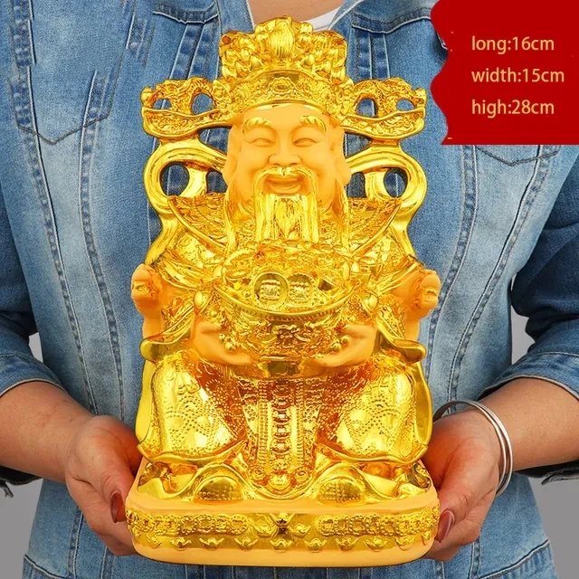 

Chinese Golden Lucky Fengshui God of Wealth Resin Statue Home Decor Entrance Living Room Decorations Birthday Present Crafts