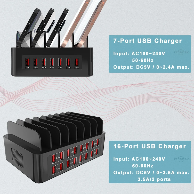 Station de charge intelligente YFY-A55 150W 16 ports USB avec support pour  téléphone et tablette