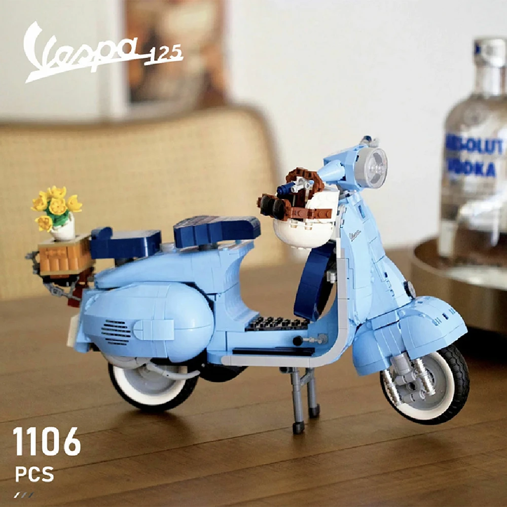 

With lights Roman Holida Vespa 125 MOC 10298 Famous Motorcycle City Assembled Building Blocks Bricks High-Tech Model Toys Gift