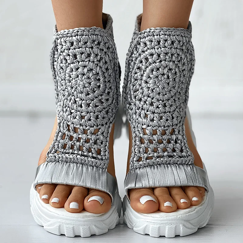 

Women Shoes Casual Summer Wedge Shoes Hollow Out Daily Wear Open Toe Round Toe Braided Geometric Wedge Sandals