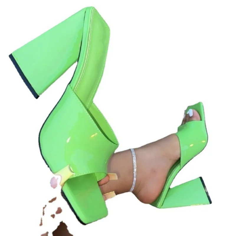 High Heel Slippers Women's Shoes 2022 Summer Europe Square Head Thick Heels Plus Size Fashion Women's Sandals and Slippers