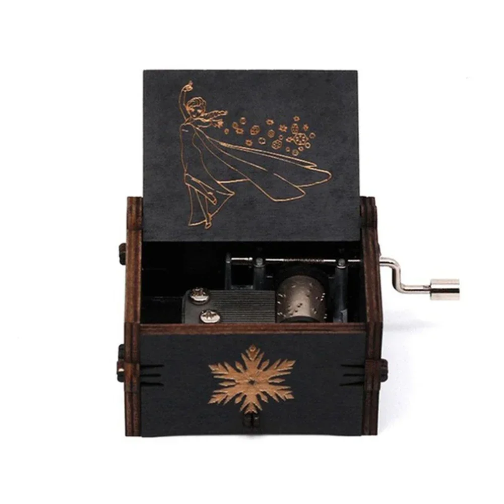 Disney girls Princess Wooden Carved Ice and Snow Music Box Home Decoration Vintage Music Box Gift Beautiful Carved Musical Gadge 2
