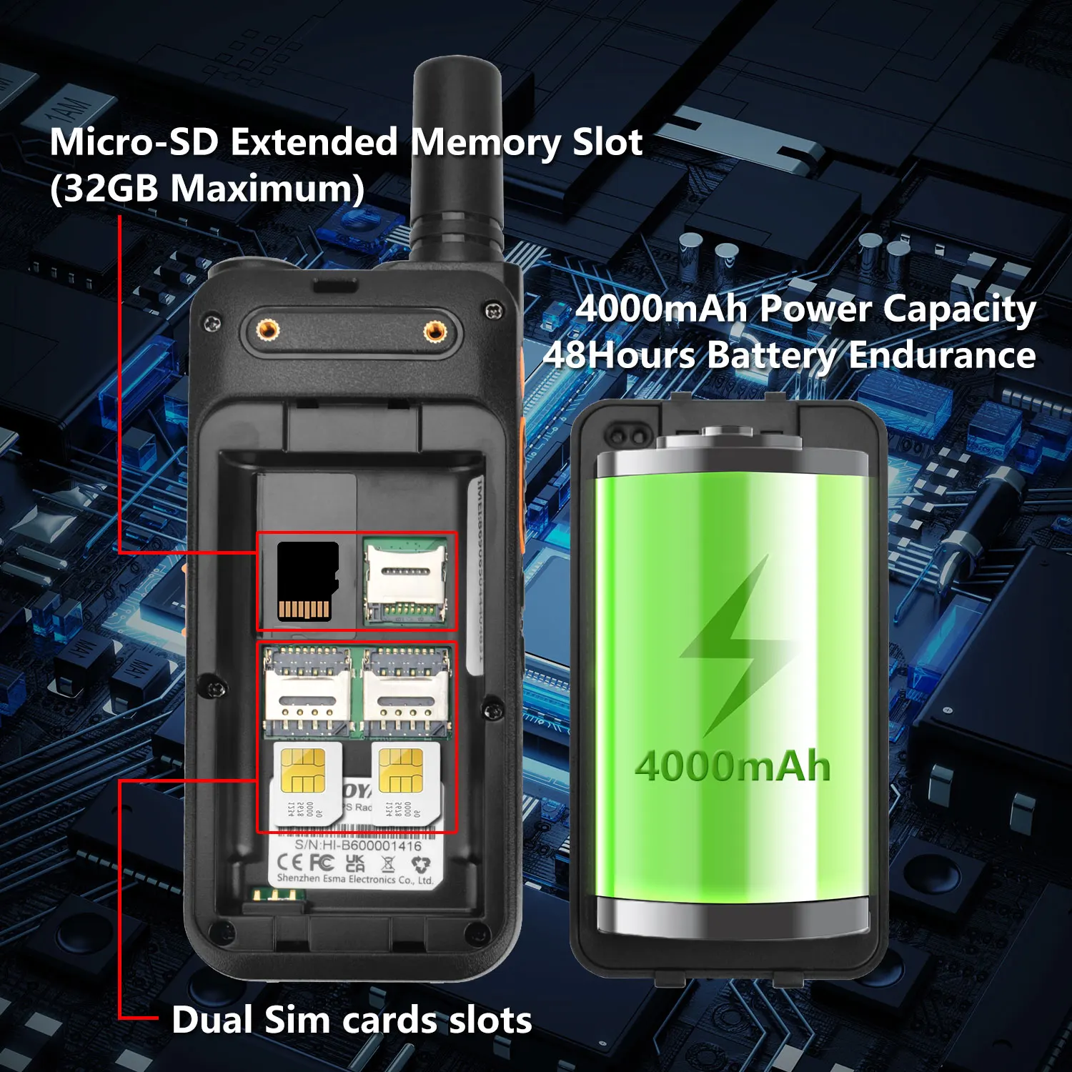 Zello Walkie Talkie Hiroyasu HI-B6 Android 9.0 4G Dual Sim Cards