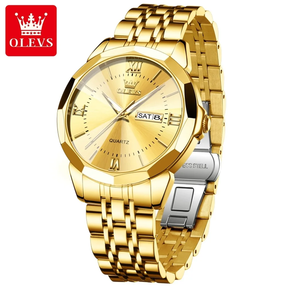 OLEVS Mens Watches Top Brand Luxury Gold Quartz Watch Men Stainless Steel  Waterproof Fashion Men Wristwatches Relogio Masculino