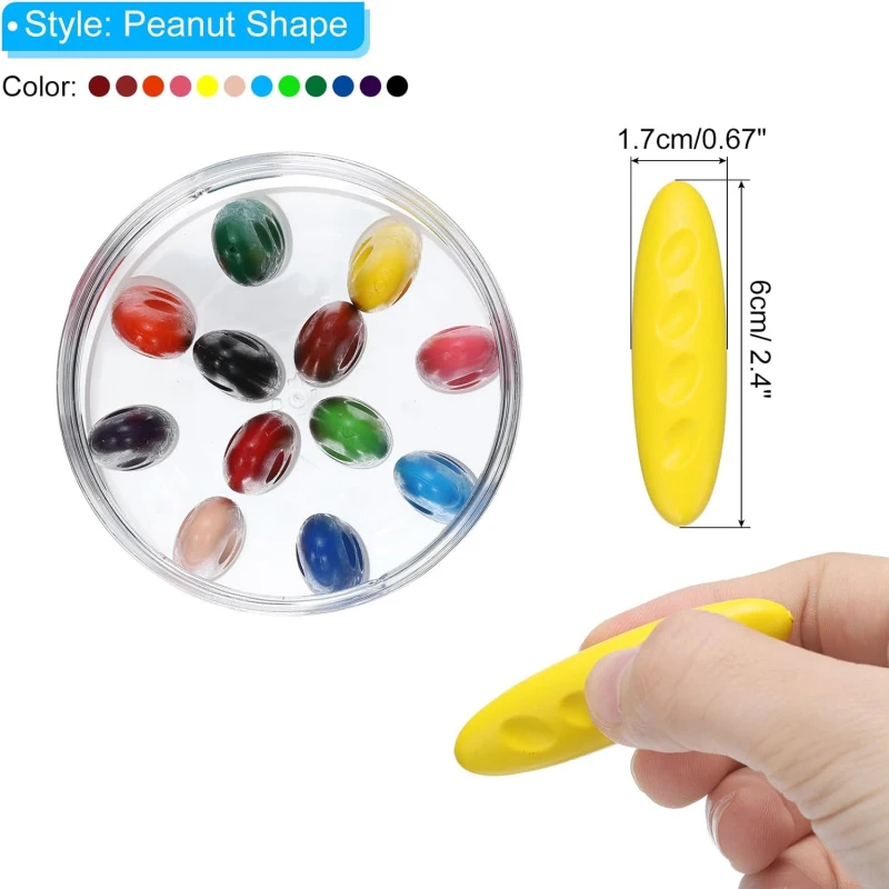 1 Pack 12 Color Washable Toddler Crayons Non-Toxic Baby Crayons Peanut Crayons Gift for Kids Back to School Office Stationery colored crayons,children painting supplies