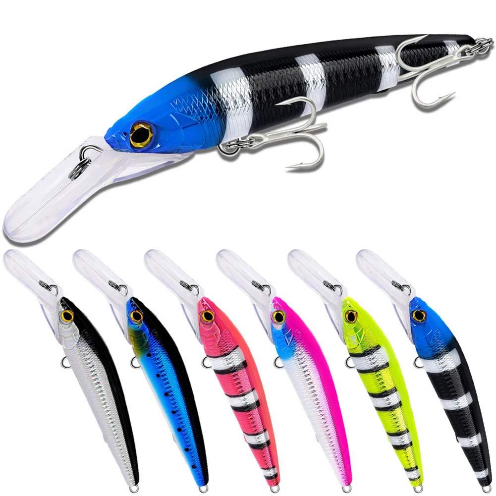 

Deep Dive Long Tongue Plate Large Mino Bait 9/12M Trolling Lure With Three Hook Bass Croaker 1/0# Reinforced Hook Fishing Lures