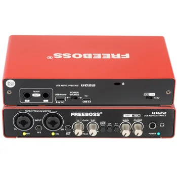 오디오인터페이스 루프백 FREEBOSS 루프백 오디오 인터페이스 2 채널 입력 24bit 192khz 스테레오 직접 모니터 PC 녹음 기타 용 외부 usb 48V 사운드 카드